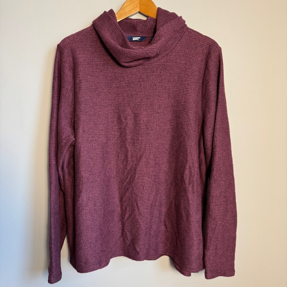 Lands End Womens Long Sleeve Textured Cowl‎ Neck Sweater Burgundy Size X-Large